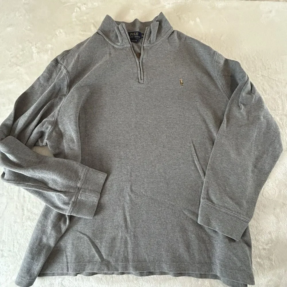 Polo Ralph Lauren Sweater 2XL Gray Estate Rib Flesh Pony 1/4 Zip Long Sleeve XXL